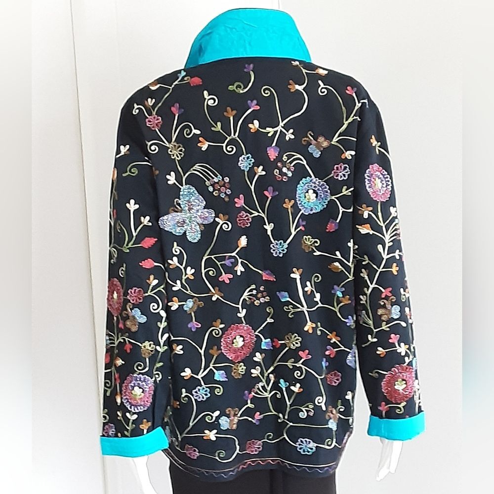 QUACKER FACTORY Embroidered Beaded Butterfly Floral Jacket Sz M - Vtg 90's - Picture 4 of 10